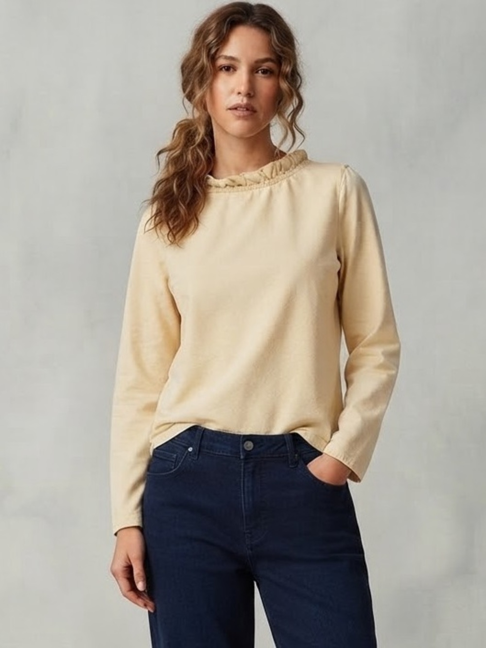 NWT - Zadig & Voltaire Cotton Twill Ruffle-Neck Tunic Blouse in Chamois Yellow